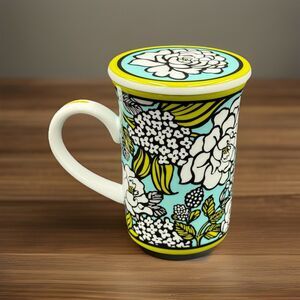 Vintage Inspired Vera Bradley Ceramic Floral Paisley Mug With Lid ~ 12oz